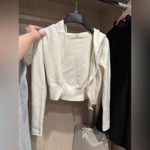 OOTDFASH Off-White/Cream Hooded Zip-Up Sweater